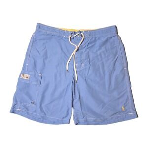 Polo Ralph Lauren Blue Swim Trunks Board Cargo Shorts Mesh Lined Men Size M